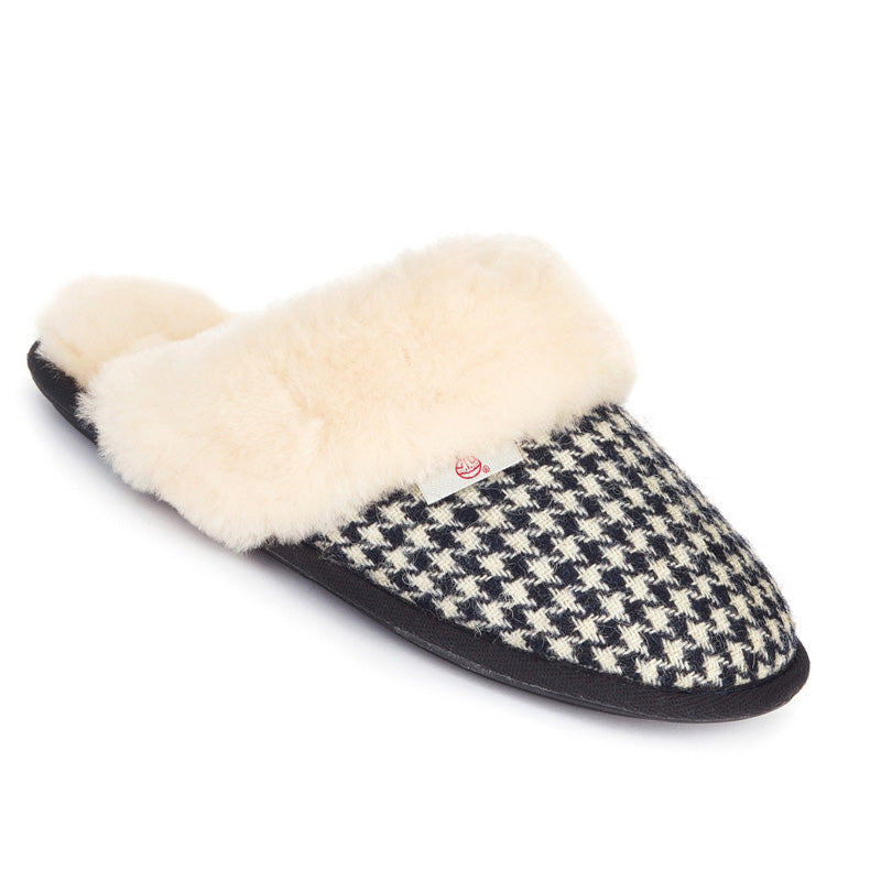 Kate - Harris Tweed Mule - Black / White Houndstooth