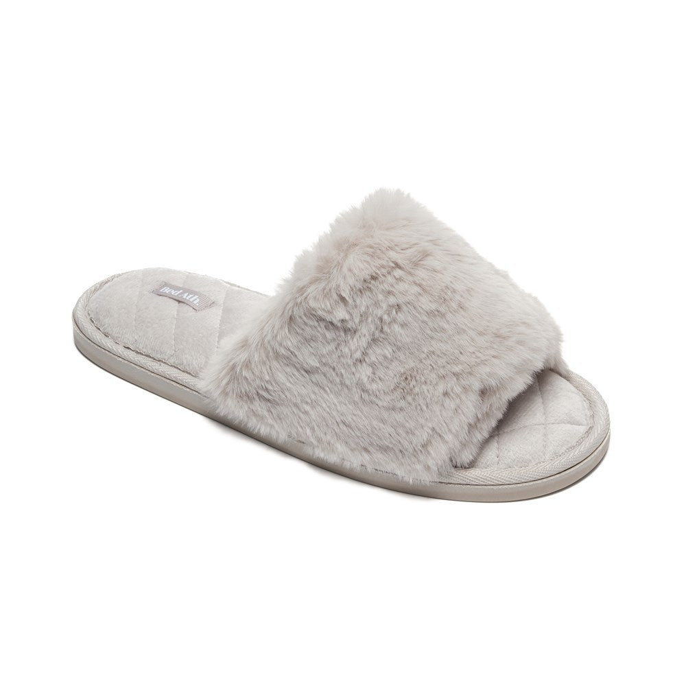 Erin - 100% Recycled Faux Fur Slipper Slider - Light Grey