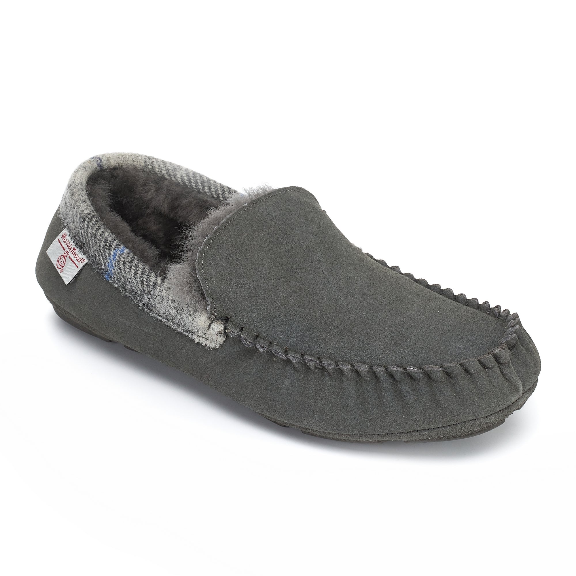 Hanks Men s Slip On Suede Moccasin With Harris Tweed Bedroom Athletics