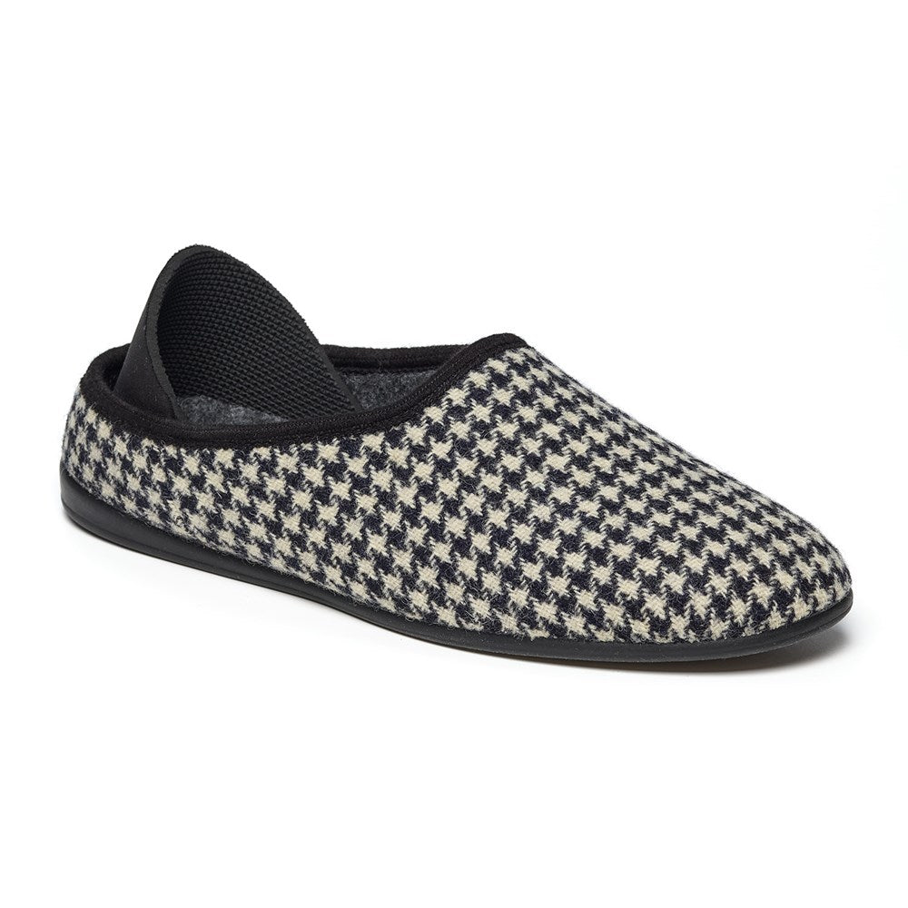 Harry - Harris Tweed Slipper - Black/White Houndstooth