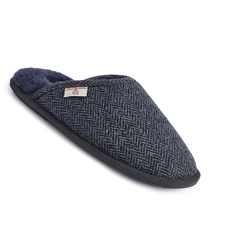 William - Harris Tweed Mule - Navy Herringbone