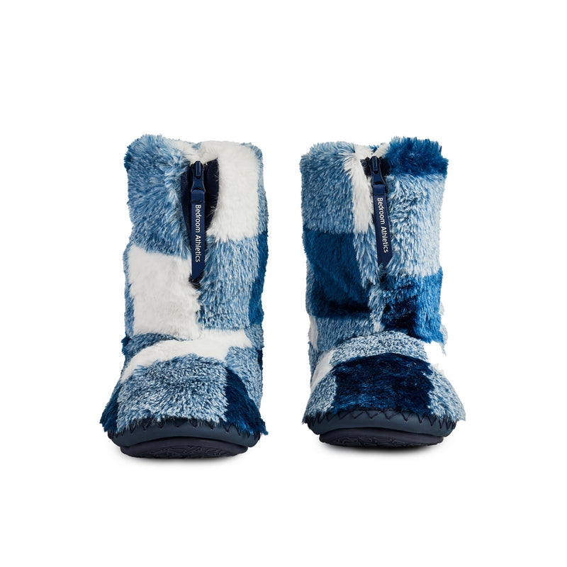 Checked Faux Fur Cuff Slipper Boots